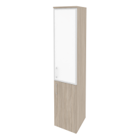 Шкаф высокий узкий правый (1 низкий фасад ЛДСП + 1 средний фасад стекло лакобель в раме) O.SU-1.2R(R) white/black