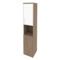 Шкаф высокий узкий правый (1 низкий фасад ЛДСП + 1 низкий фасад стекло лакобель в раме) O.SU-1.4R(R) white/black